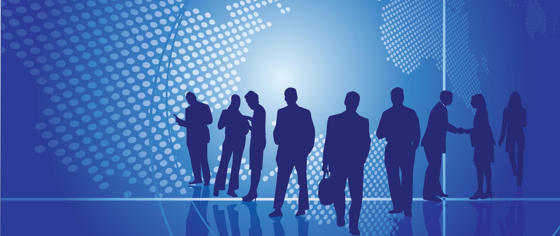 na tle kuli ziemskiej grupa zarysowanych postaci kobiet i mężczyzn 