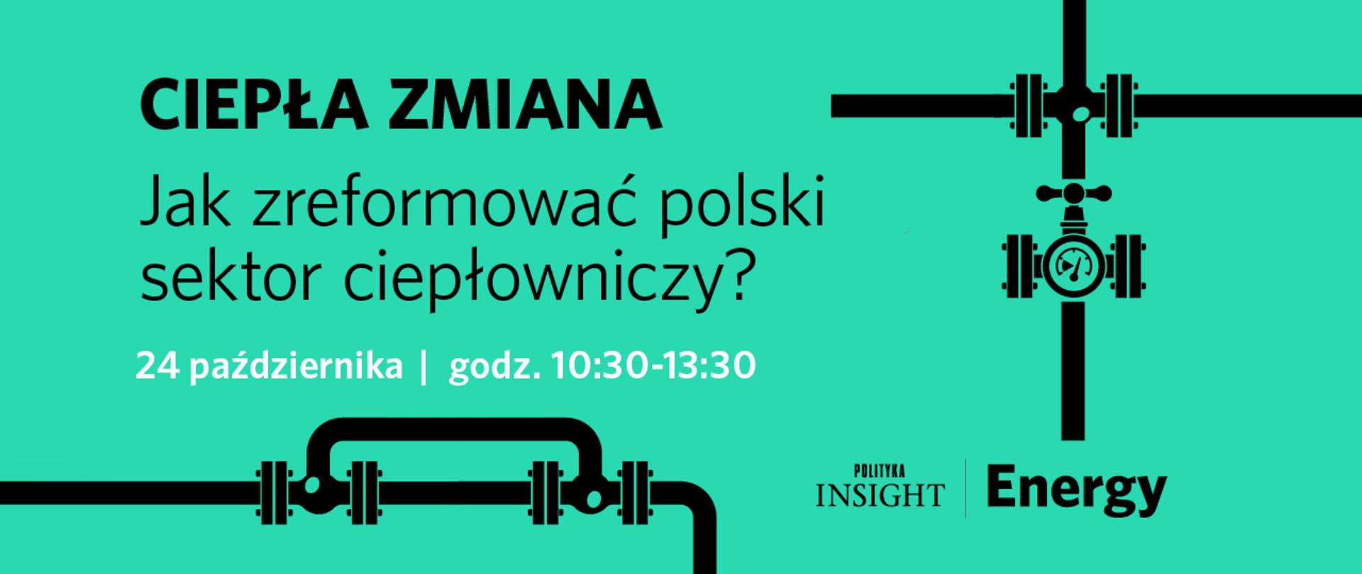 Grafika - zielone tło, na nim czarna sieć ciepłownicza i tytuł konferencji.