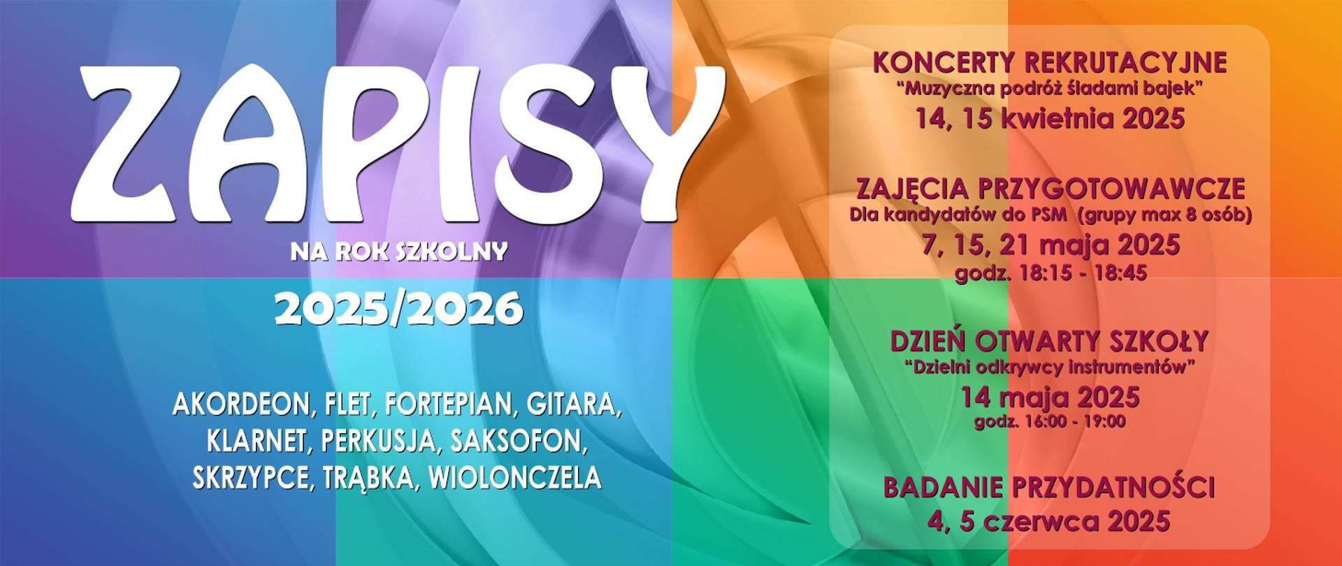 tło kolorowe, w tle zarys klucza wiolinowego, białe i czerwone napisy