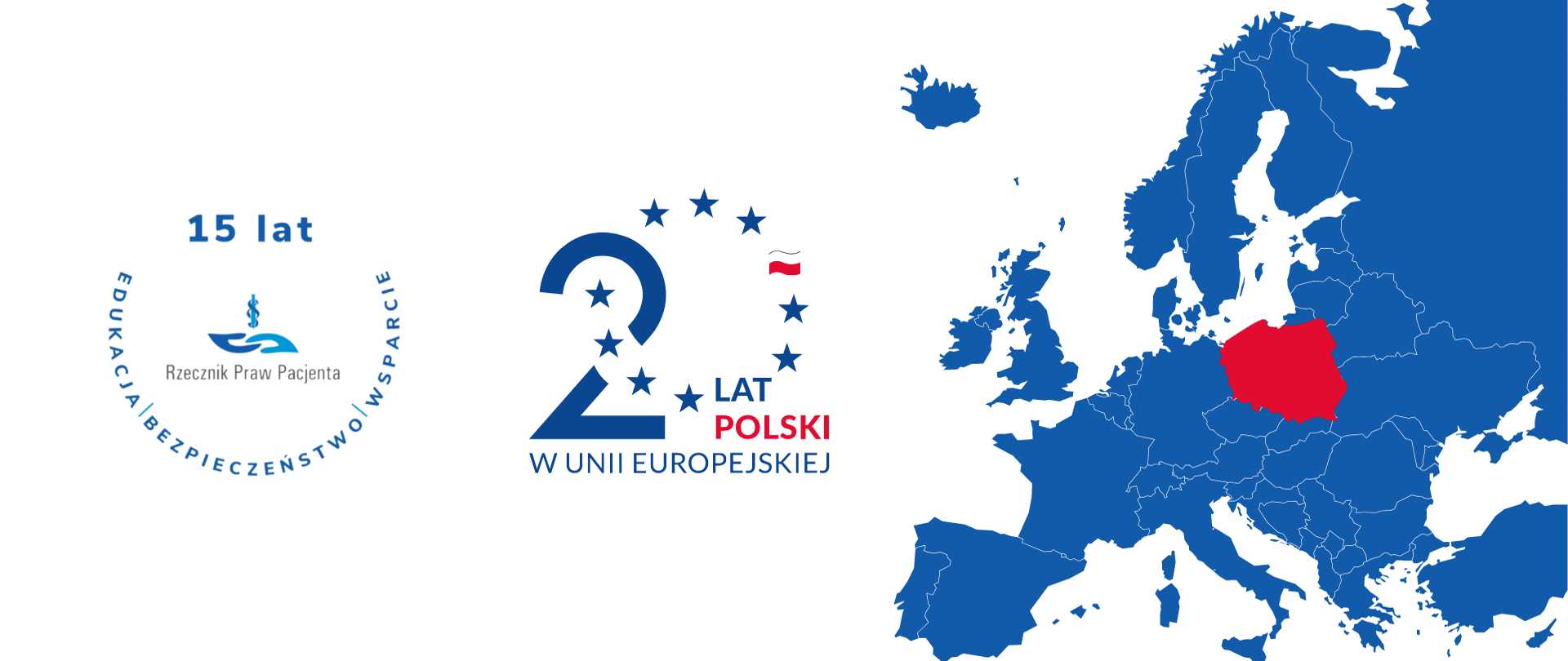 Grafika przedstawia mapę Europy oraz rocznicę przystąpienia Polski do UE