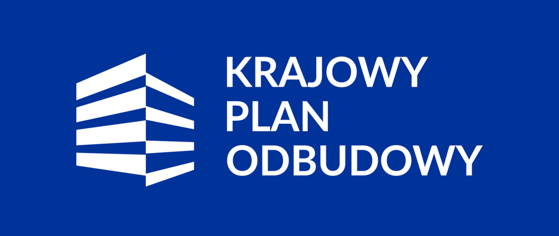 na granatowym tle białe logo i napis Krajowy Plan Odbudowy