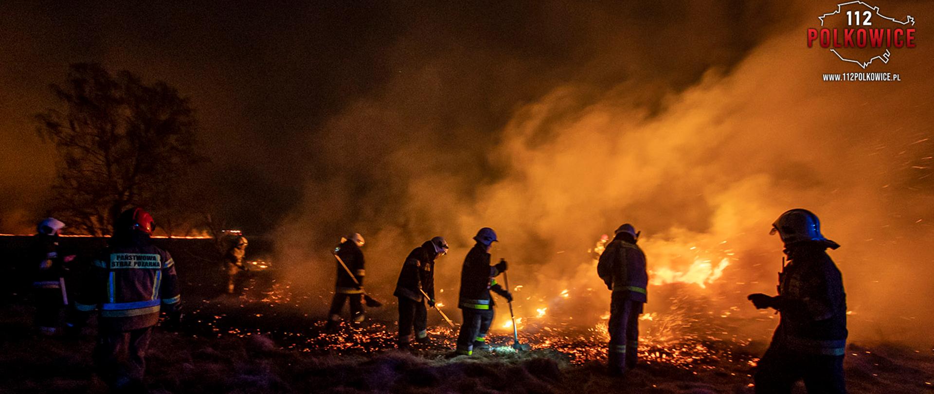 Polkowice strażacy gaszący trawę