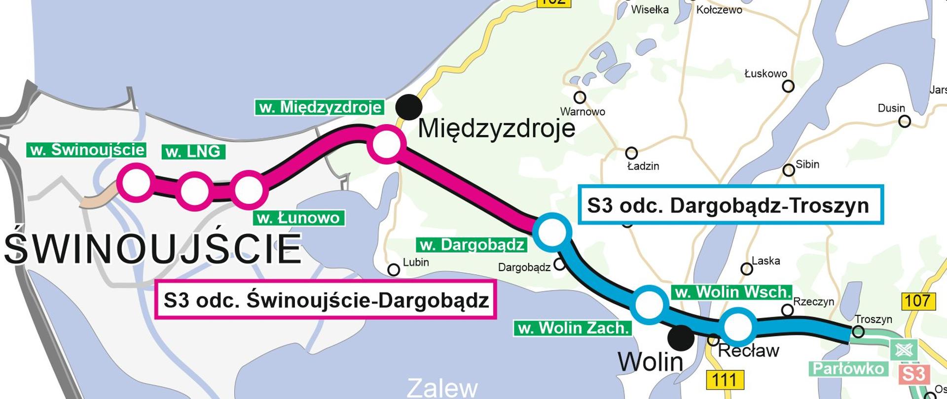 Przebieg drogi ekspresowej S3 w woj. zachodniopomorskim
