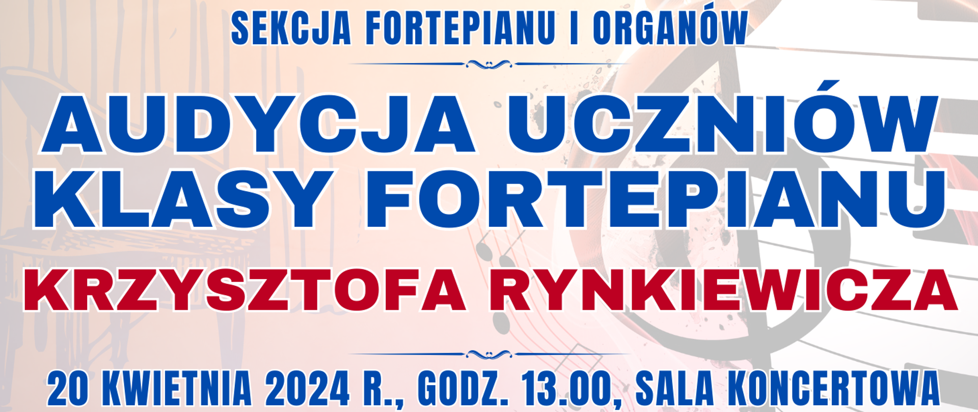 kolorowe tło z muzycznymi elementami typu clipart oraz informacja o wydarzeniu