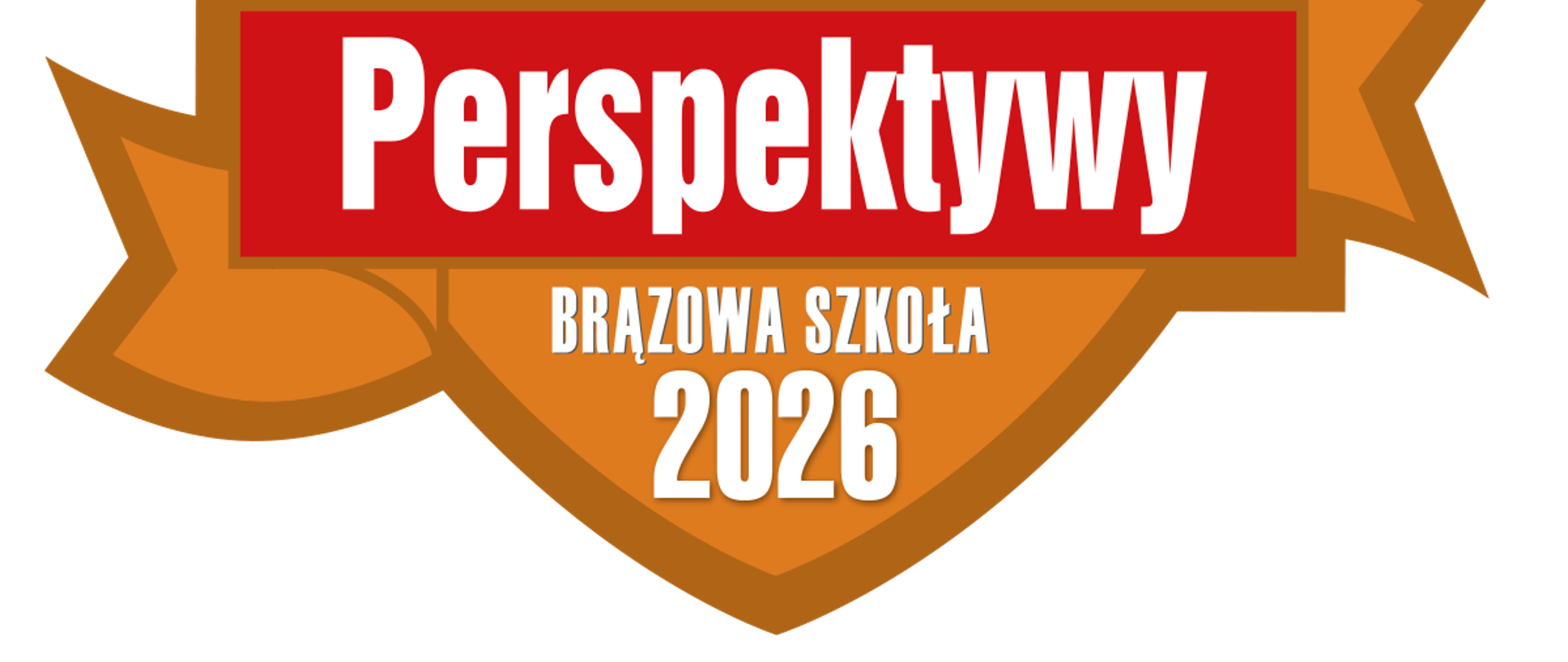 Biały napis Brązowa szkoła 2026 na brązowej tarczy