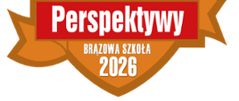 Biały napis na czerwono-brązowym fragmencie tarczy Perspektywy Brązowa szkoła 2026