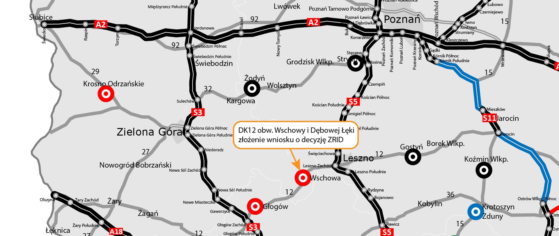 Infografika z mapą na której zaznaczona została lokalizacja obwodnicy.