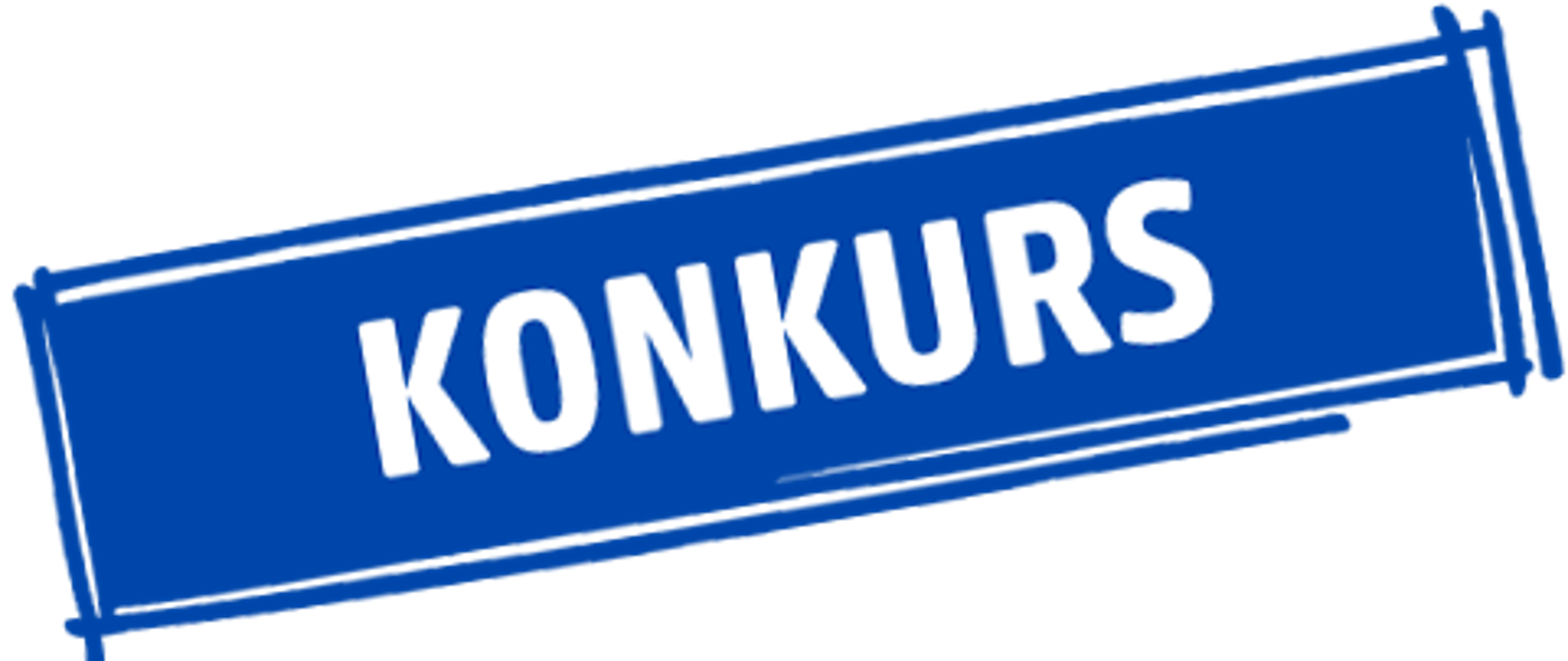 Na grafice znajduje się biały napis KONKURS, który umieszczony jest na granatowym tle w kształcie prostokąta.