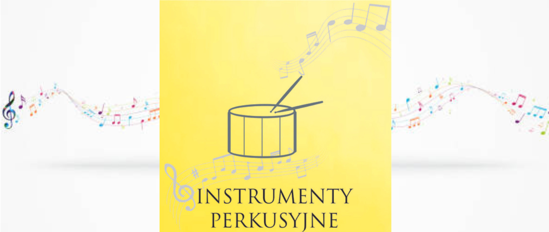 grafika przedstawiająca bębenek z pałeczkami na tle nut , pod grafiką instrumentu napis instrumenty perkusyjne