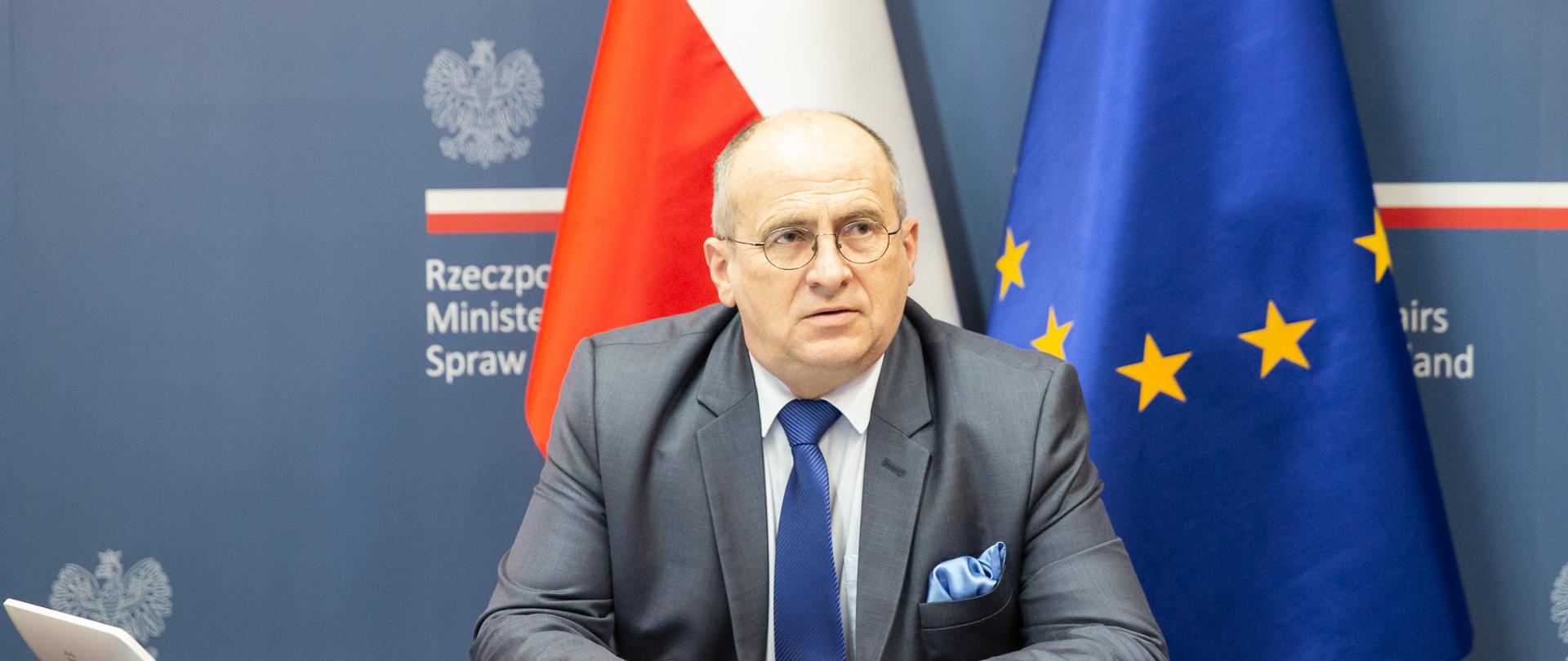 2021.03.16 Warszawa . Minister Zbigniew Rau . Wideokonferencja HoMs .Fot. Lucja Sucharska / MSZ