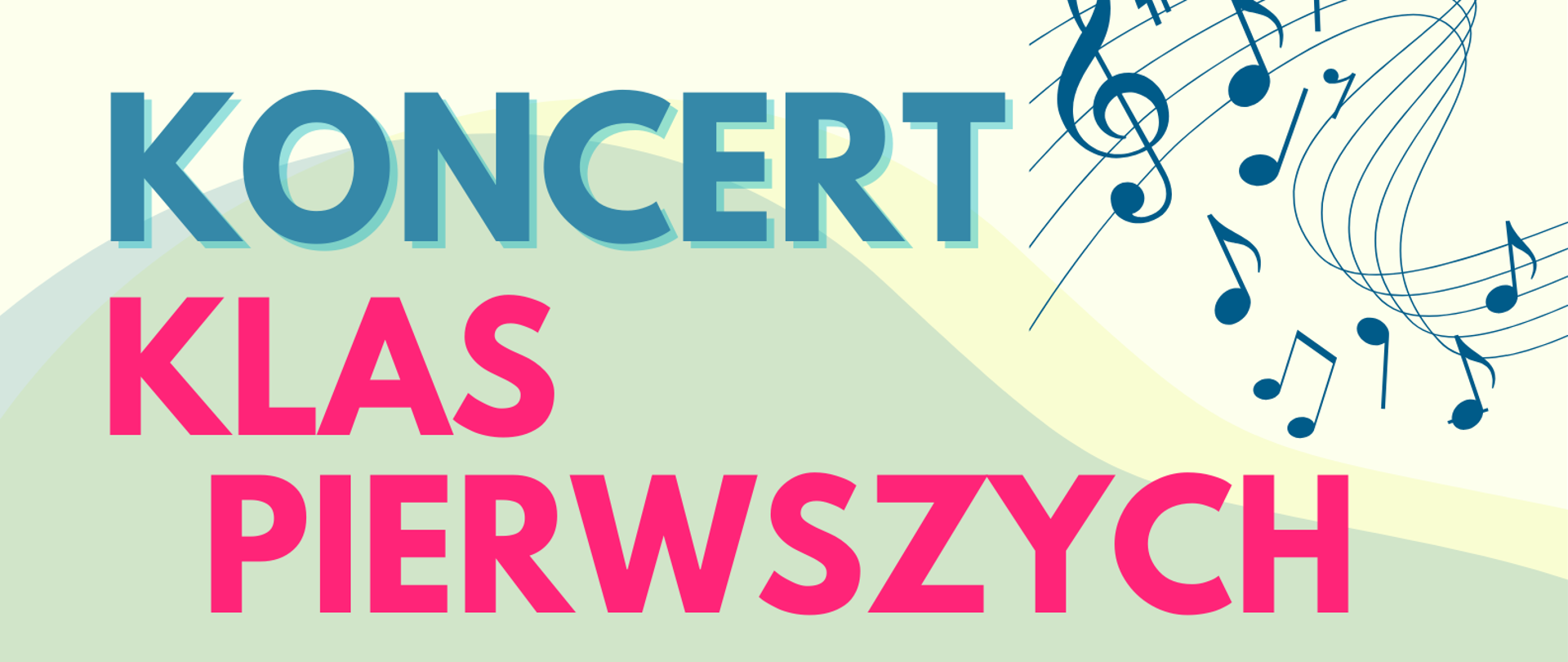 PSM w Głubczycach zaprasza na Koncert Klas Pierwszych - 20 maja godzina 16:00 , szary plakat z logiem szkoły u góry. 