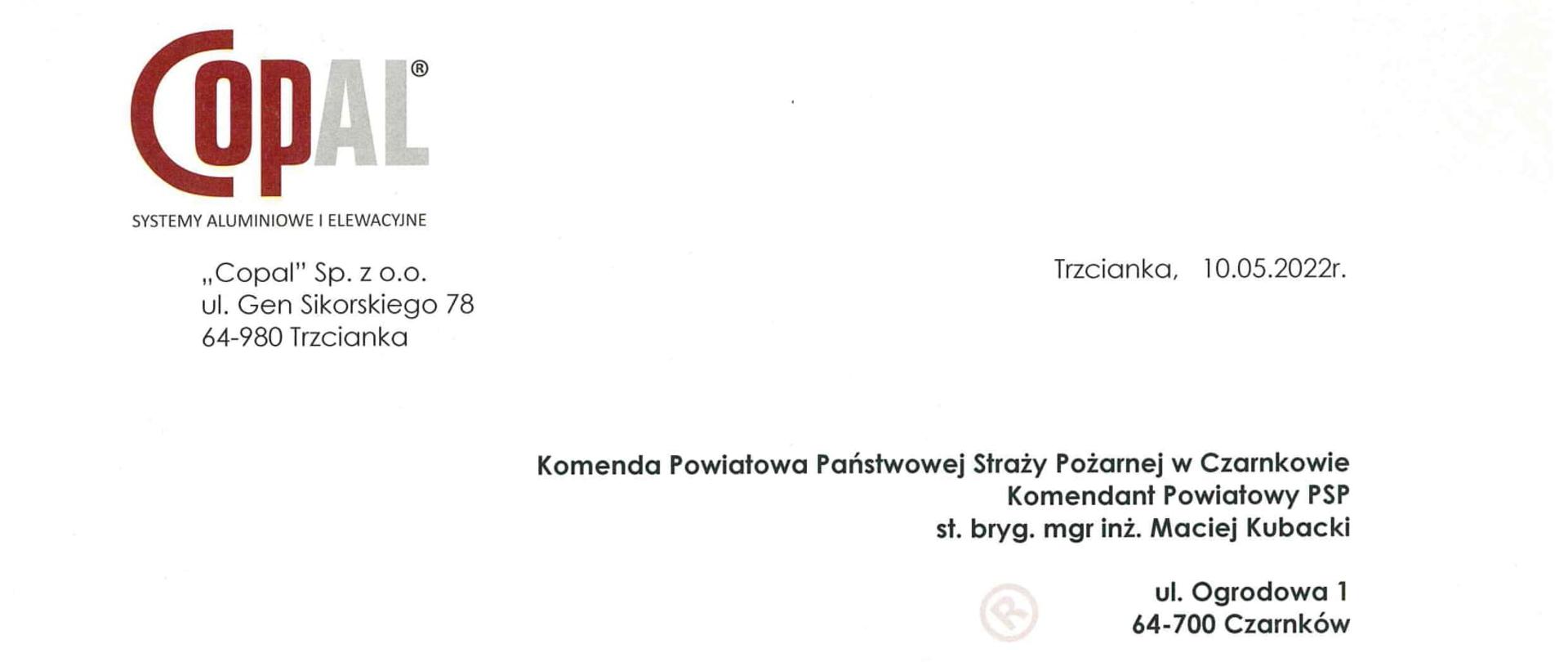 PODZIĘKOWANIA OD FIRMY COPAL