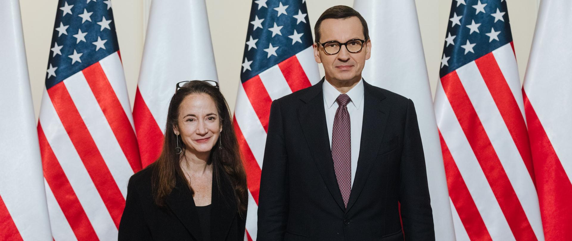 Premier Mateusz Morawiecki i Avril Haines.
