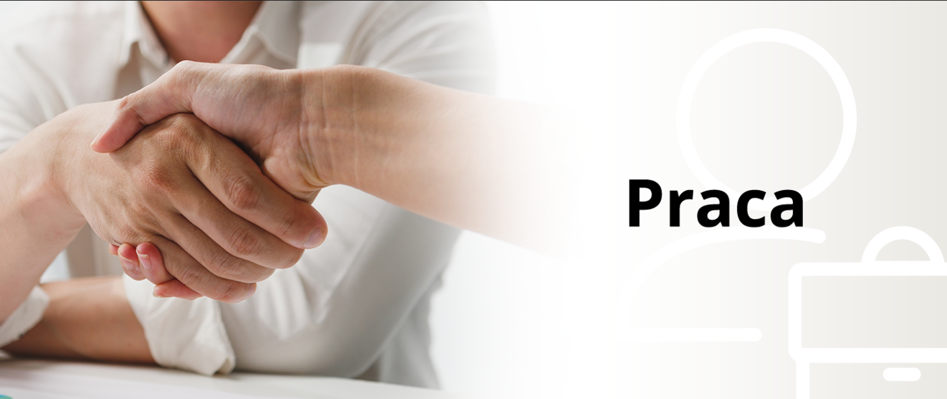 dwie dłonie w uścisku i napis praca