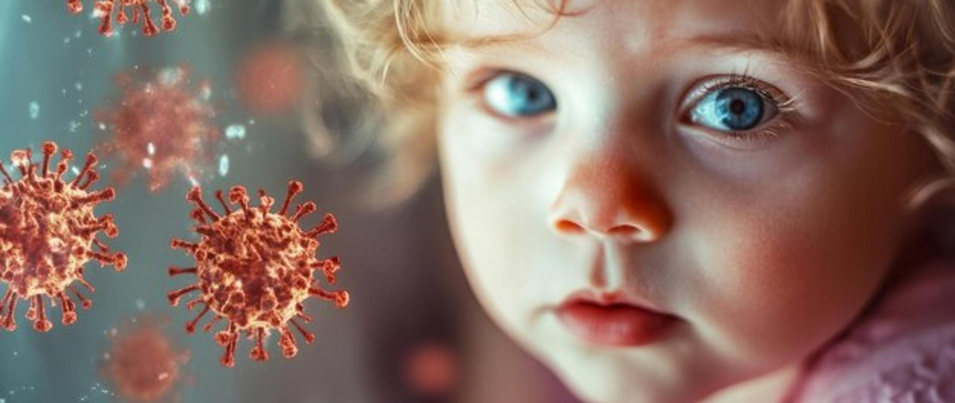 Twarz dziecka i ikonki wirusów