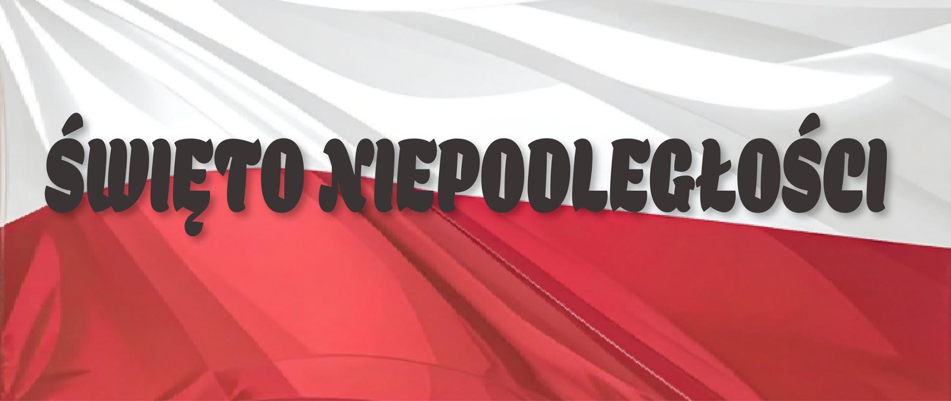 Baner, tło flaga biało-czerwona, napis święto niepodległości.