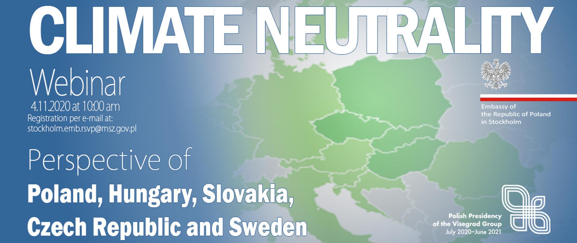 Invitation to the Climate Neutrality Webinar. Perspective of V4 and SE