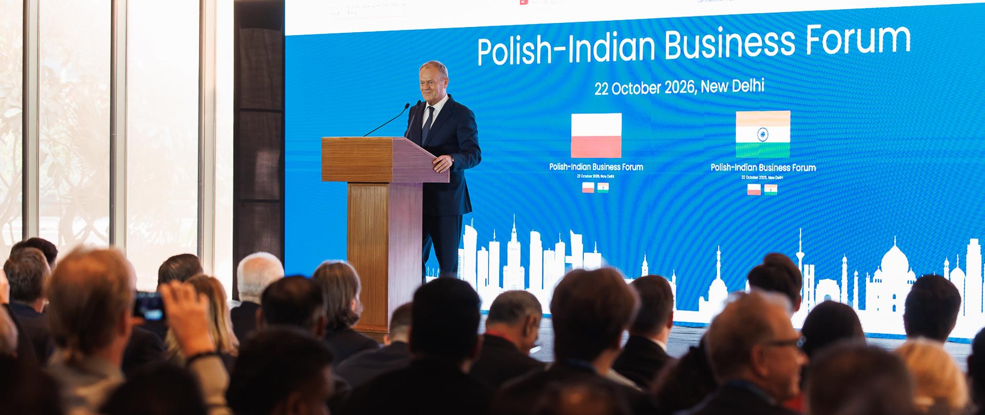 Premier Donald Tusk podczas Polsko-Indyjskiego Forum Biznesowego