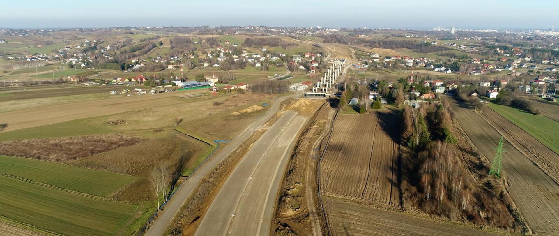 S19 Rzeszów Południe - Babica. Widok z lotu ptaka na budowę estakady w Racławówce