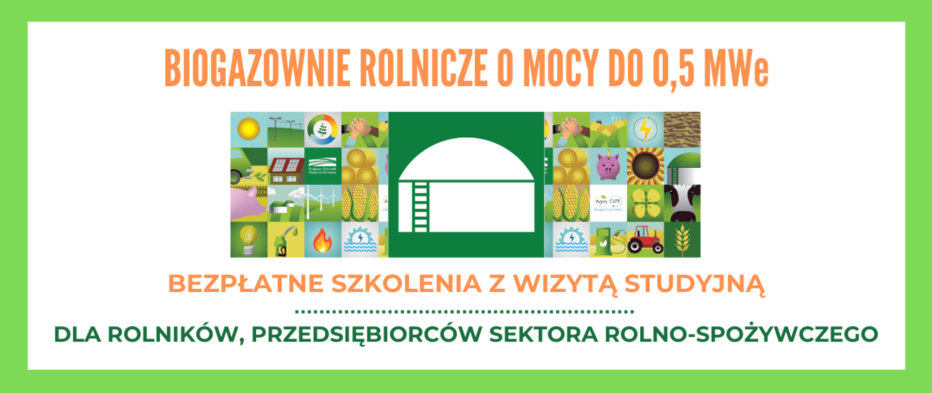 Grafika z symbolem biogazowni oraz napisem Biogazownie rolnicze o mocy do 0,5 MWe