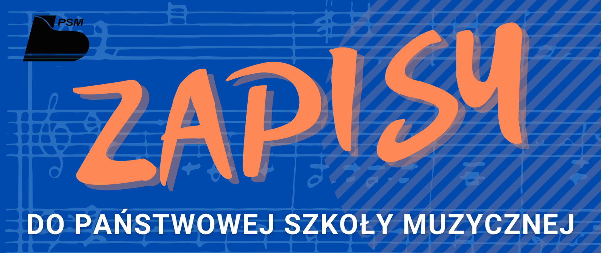 Granatowy plakat, białe i pomarańczowe napisy, w prawym dolnym rogu zdjęcie szkoły. W lewym górnym rogu.