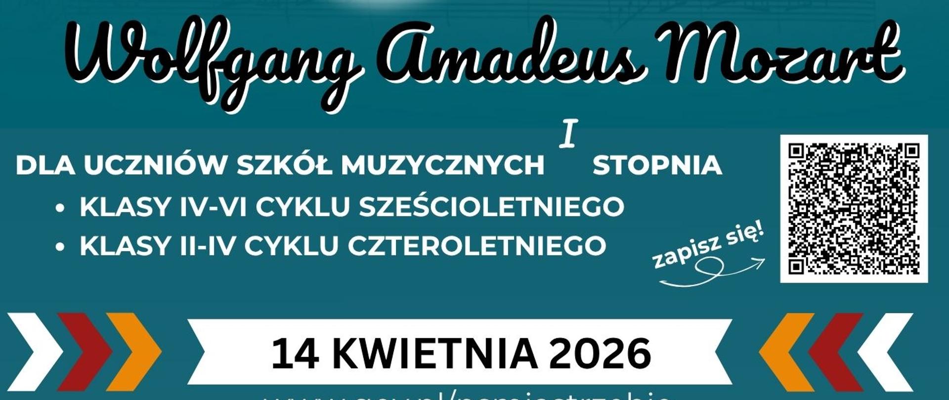 Plakat Ogólnopolski konkurs teoretyczny. W.A.Mozart