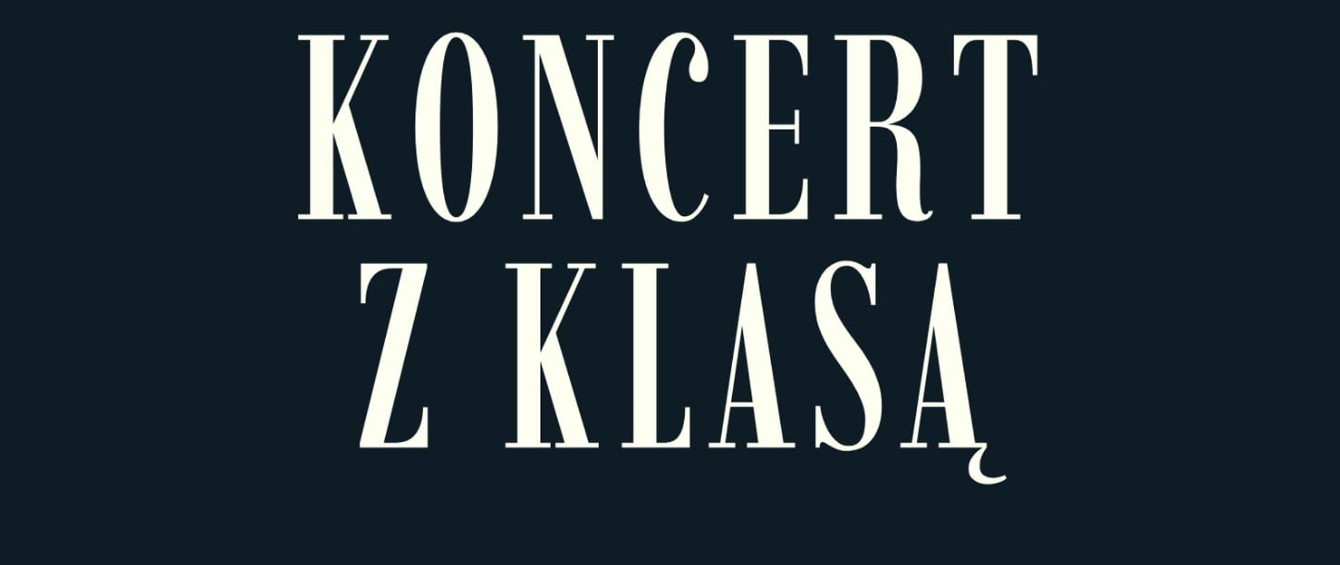 Plakat na granatowym tle z grafiką przedstawiającą klawiaturę fortepianu, która znajduje się w dolnej części plakatu. Na plakacie znajdują się informacje dotyczące koncertu uczniów klasy fortepianu, który odbędzie się 20.11.2025 roku o godzinie 16:30.