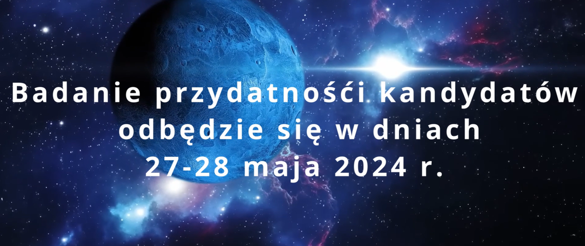 Kadr z filmy rekrutacyjnego na rok szkolny 2024/25 z informacją o terminie badania przydatności