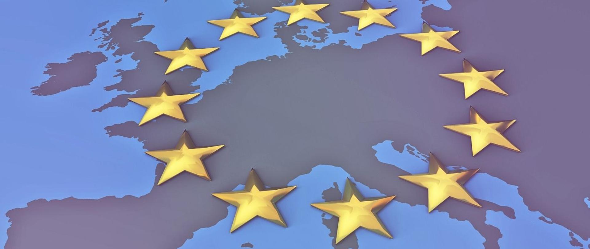 Flaga EU na tle mapy Europy