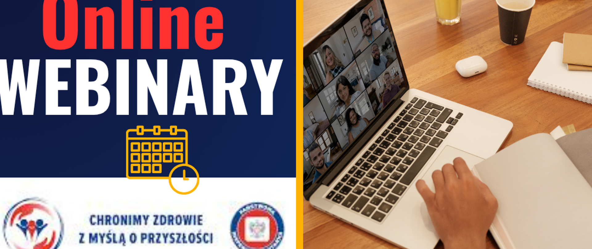 webinary on line, laptop, infografika 