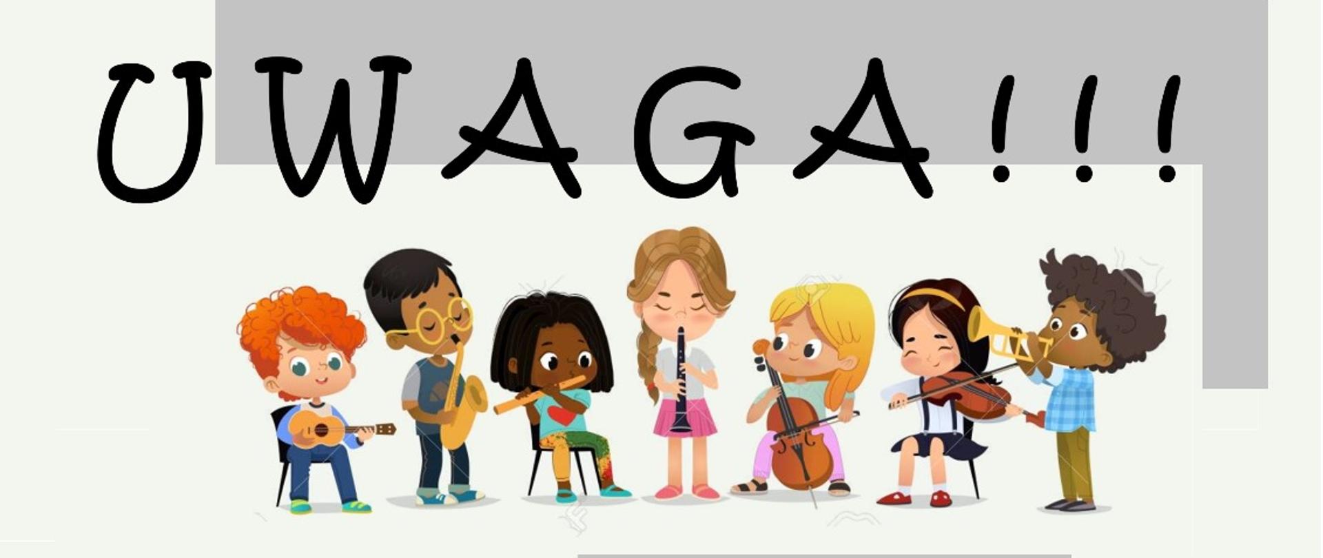 Plakat z napisem Uwaga! Warsztaty dla wszystkich chętnych instrumentalistów "Jak grać i sceny się nie bać" Prowadząca: Katarzyna Starzec-Kawalec, 20.02.2024 godz. 16:00