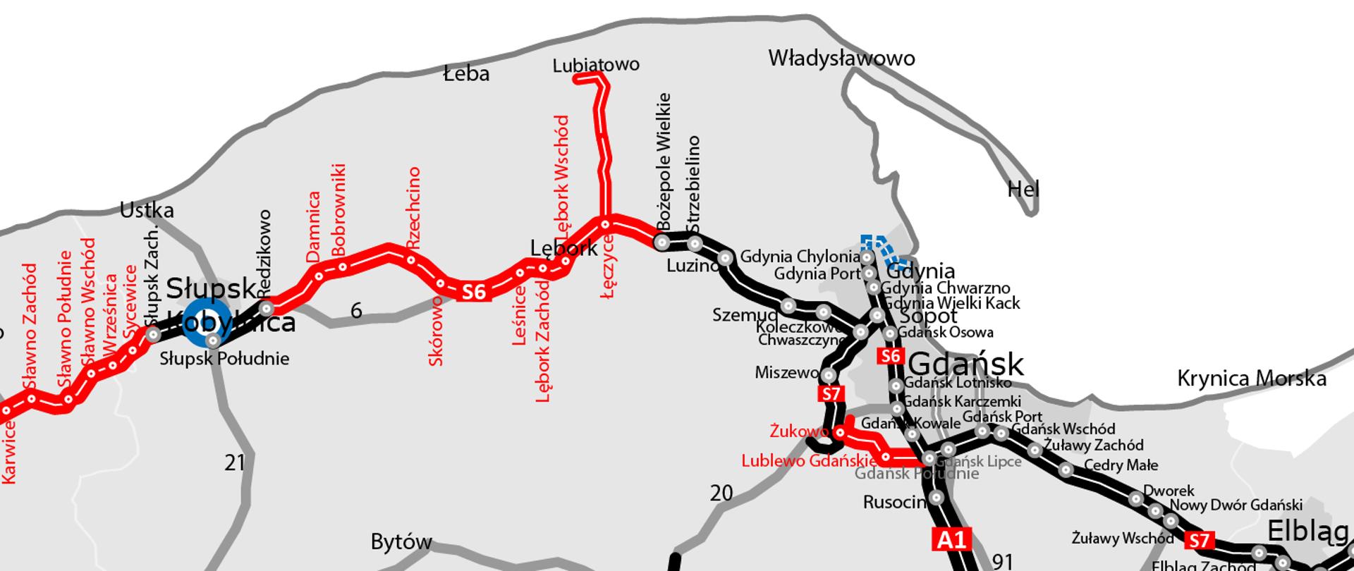 Mapa DK w woj. pomorskim