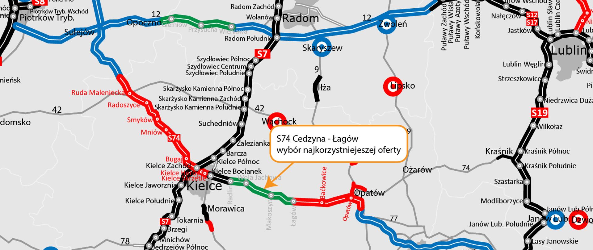 Mapa S74 Cedzyna-Łagów - wybór najkorzystniejszej oferty