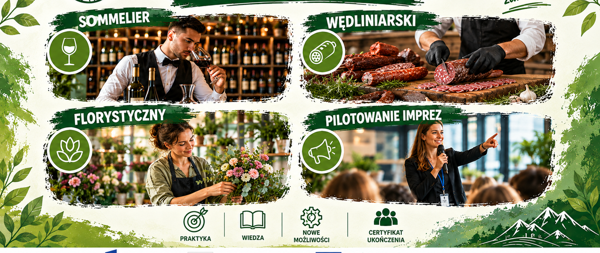 Kursy wędliniarski, somelier, florystyczny i pilotowanie imprez