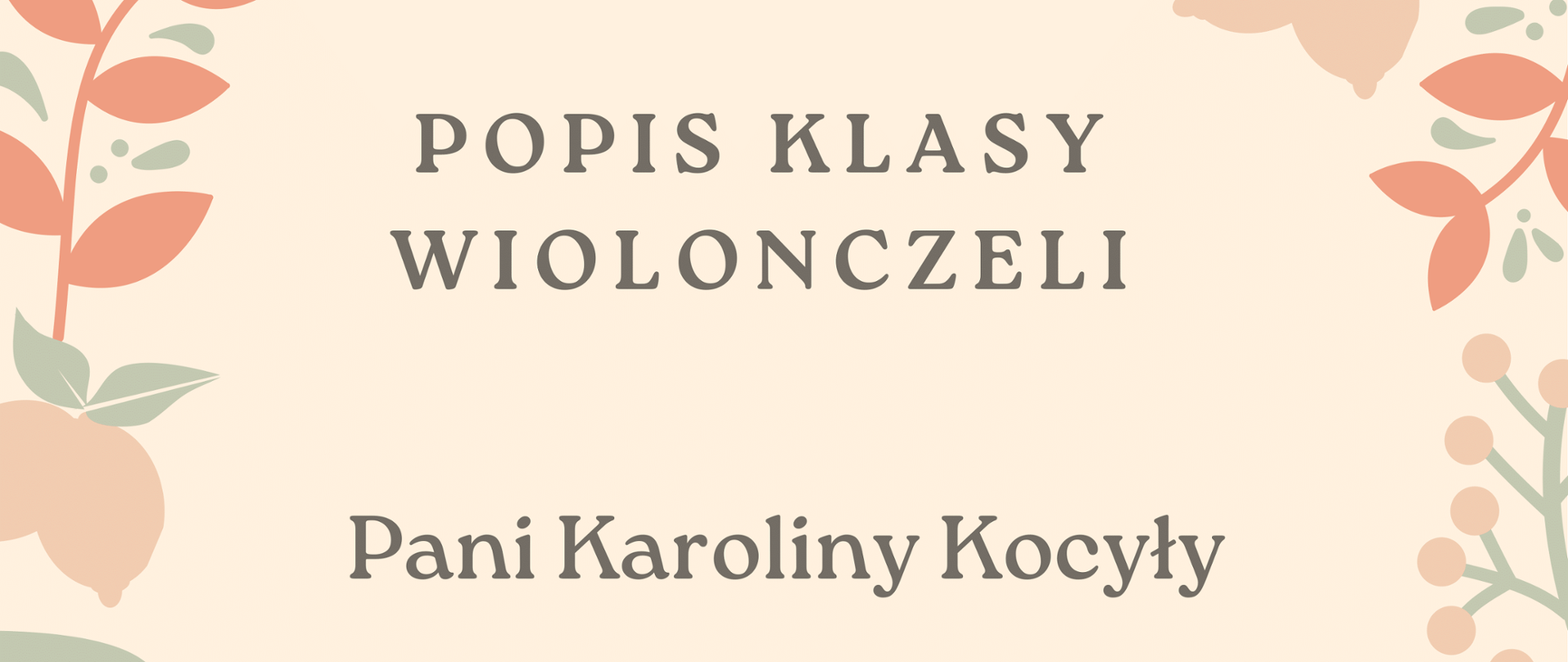 czarne napisy na różowym tle. W obwodzie elementy roślinne.