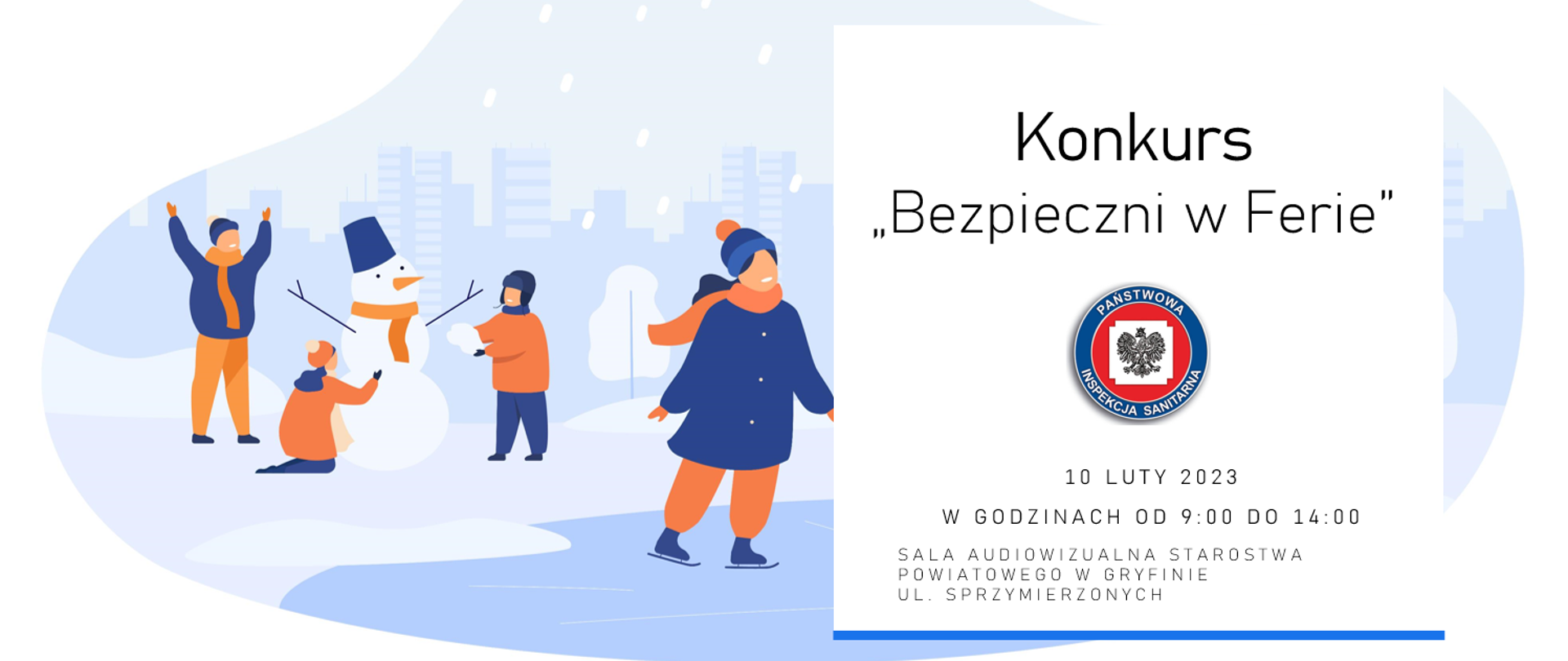 Grupa dzieci lepiąca bałwana, dziewczynka jeżdżąca na łyżwach na zamarzniętej tafli. 