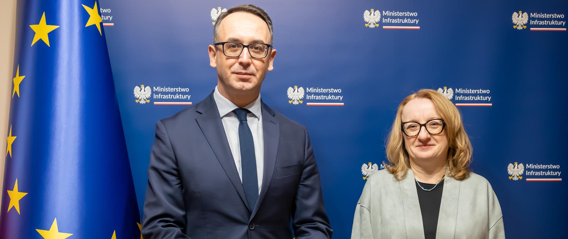 Minister Infrastruktury Dariusz Klimczak oraz Joanna Kopczyńska podczas powołania na stanowisko Prezes PGW Wody Polskie