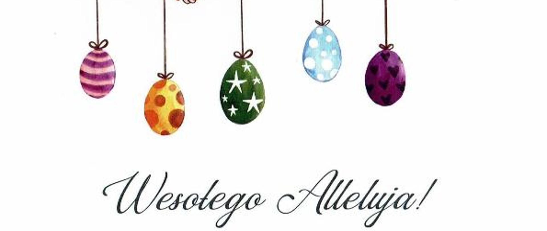 życzenia Komendanta Powiatowego Państwowej Straży Pożarnej w Bełchatowie z okazji świat Wielkanocnych, gałązka z kolorowymi jajkami oraz logo straży