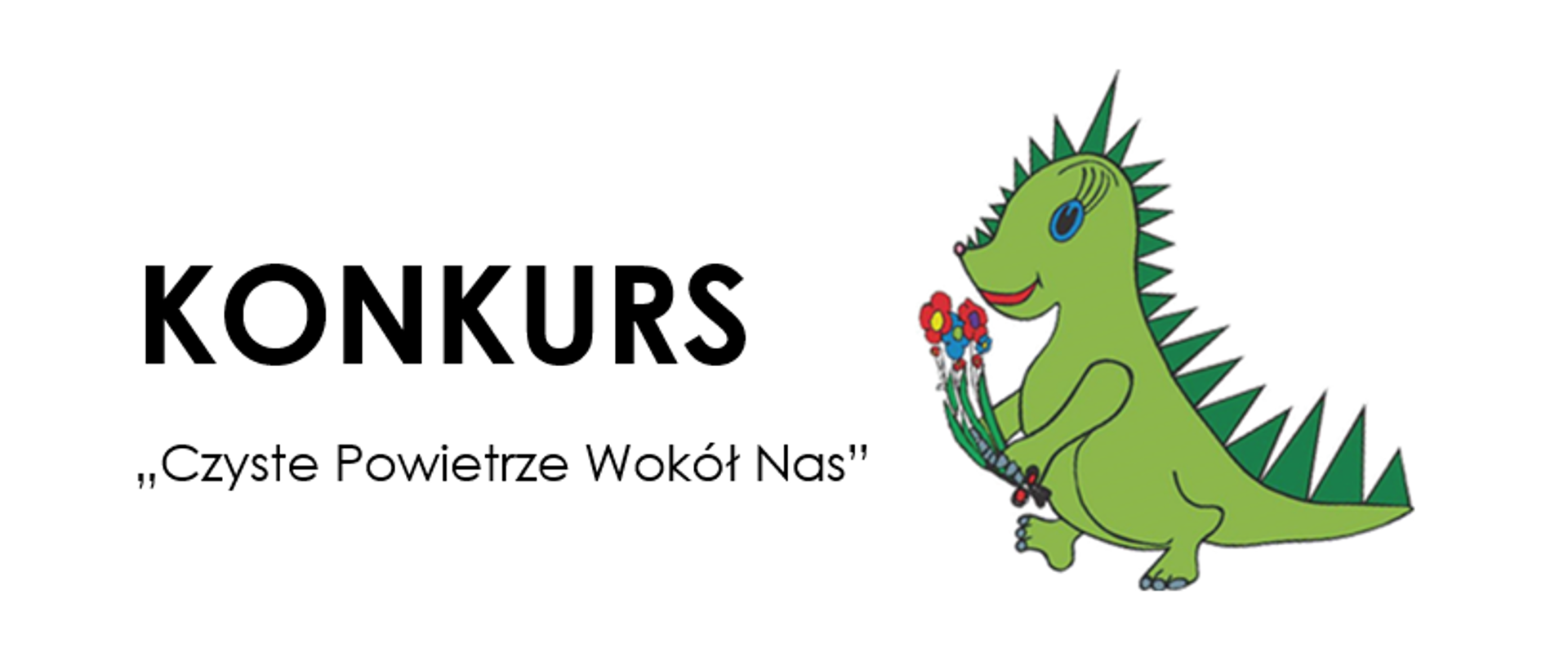 Na grafice widnieje napis KONKURS 'Czyste Powietrze Wokół Nas'. Po jego prawej stronie znajduje się zielony smok - symboliczny dla konkursu.