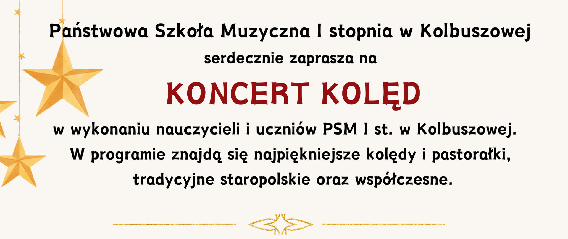 Plakat na białym tle z informacją w kolorze czarnym i bordowym