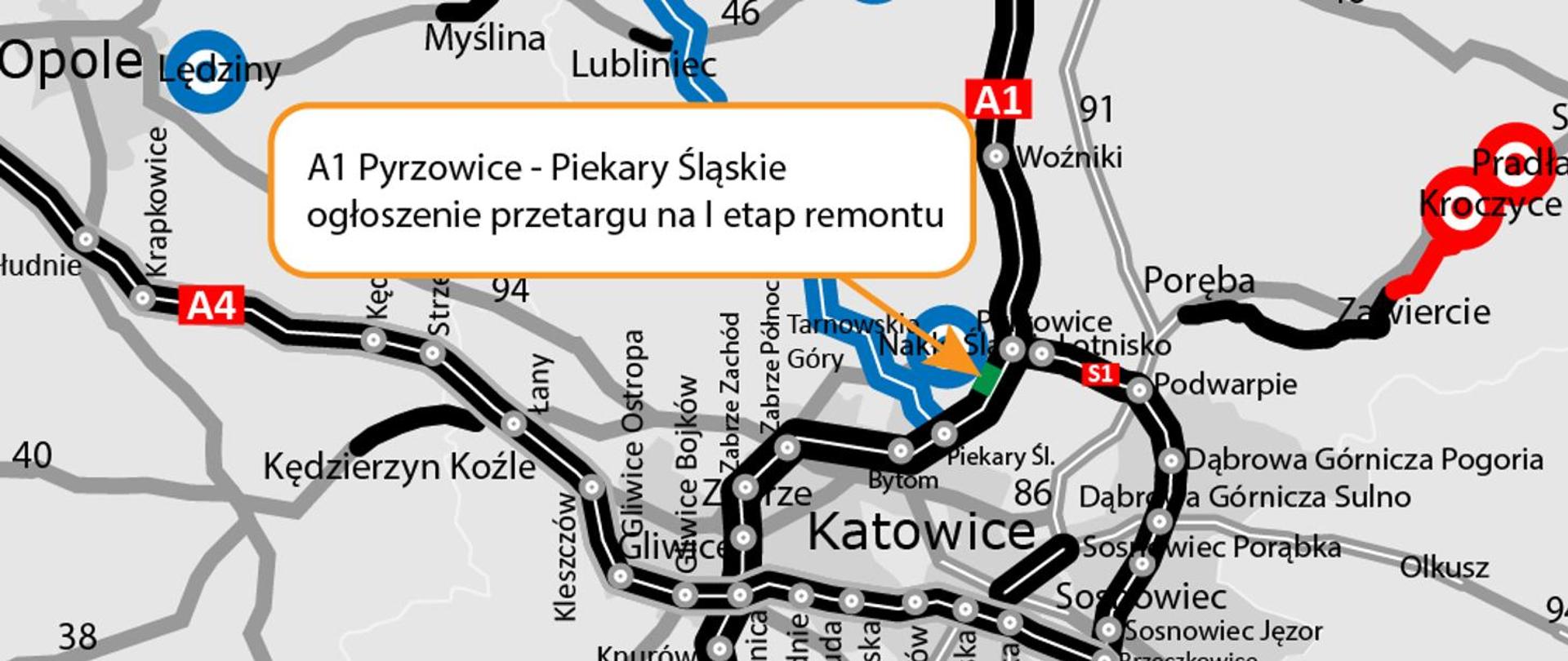 A1 Pyrzowice - Piekary Śląskie, ogłoszenie przetargu na I etap remontu