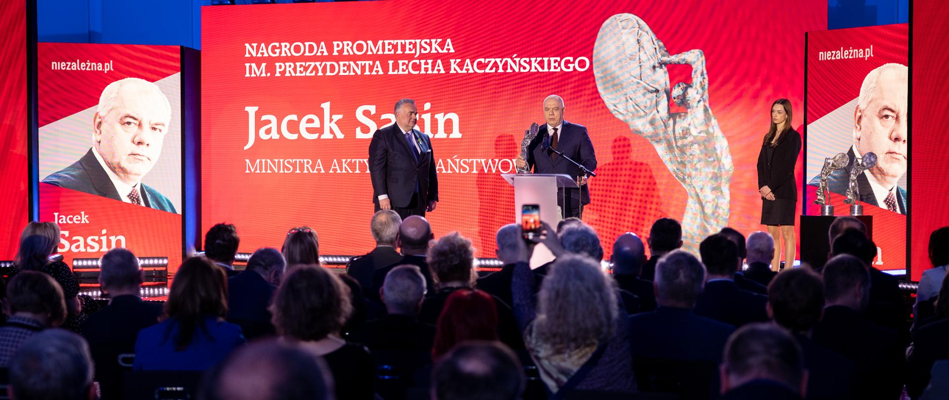 Wicepremier Jacek Sasin podczas gali Nagród Prometejskich
