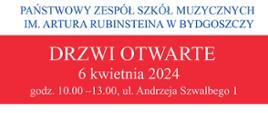 na plakacie widać dzieci grające na różnych instrumentach wokoło umieszczone kolorowe nutki na środku kolorowy napis czerwono - niebieski zapraszamy do Szkoły Muzycznej