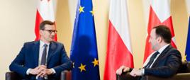 Premier Mateusz Morawiecki podczas spotkania z Premierem Gruzji Iraklim Garibashvilim w Batumi.