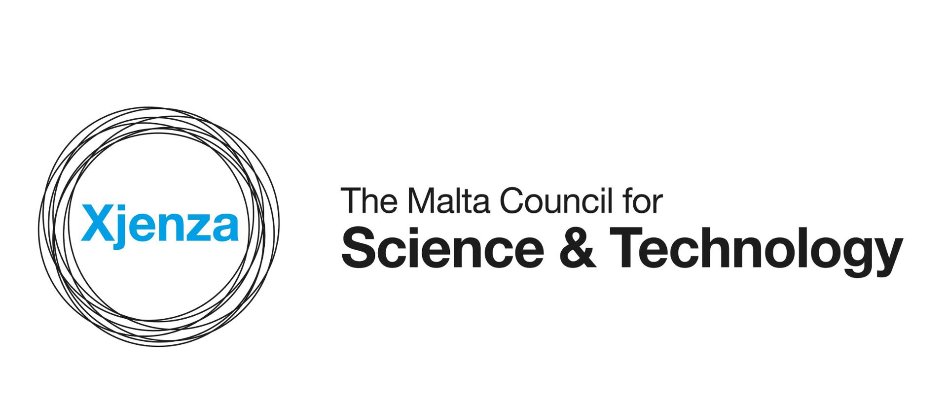 Xjenza in black circle on white background, next to it there is an inscription "The Malta Council for Science and Technology"