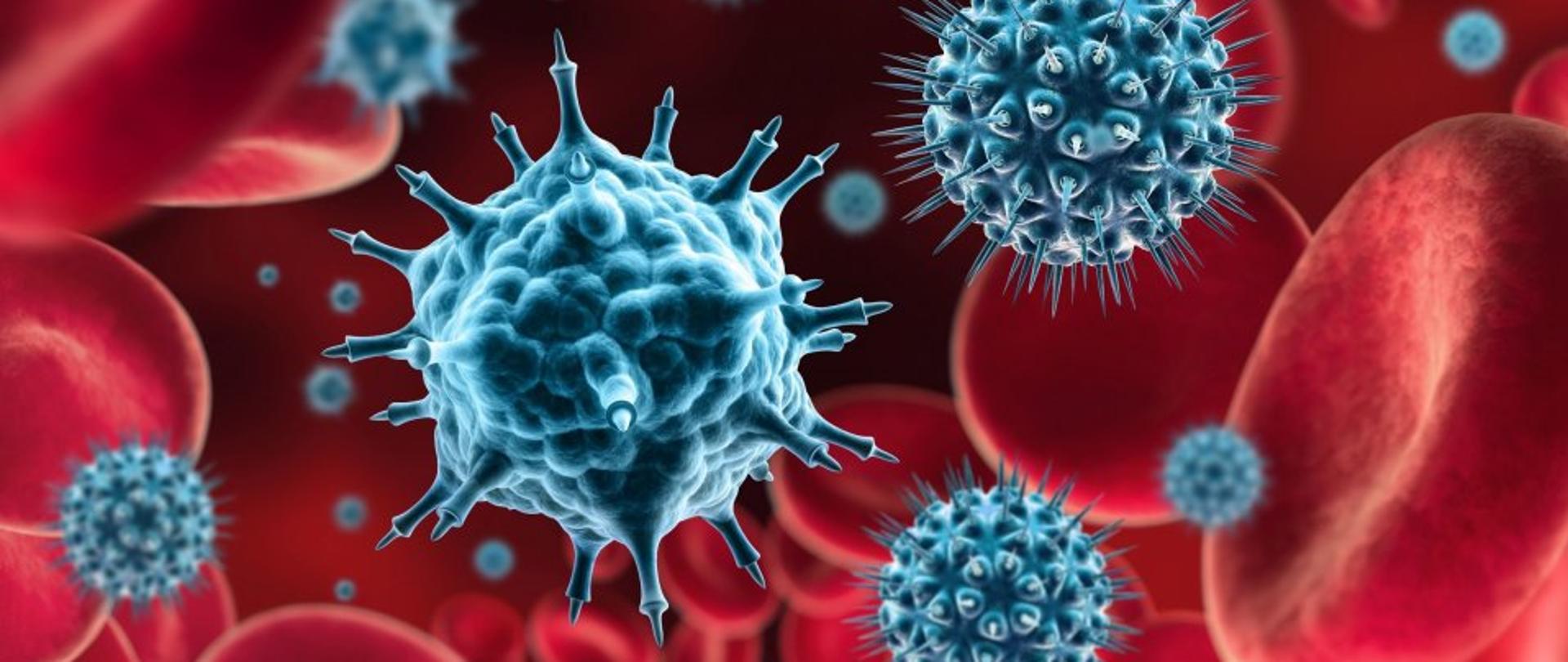 logotyp ukazujący bakterię koronawirusa z podpisem Informacje dotyczące koronawirusa