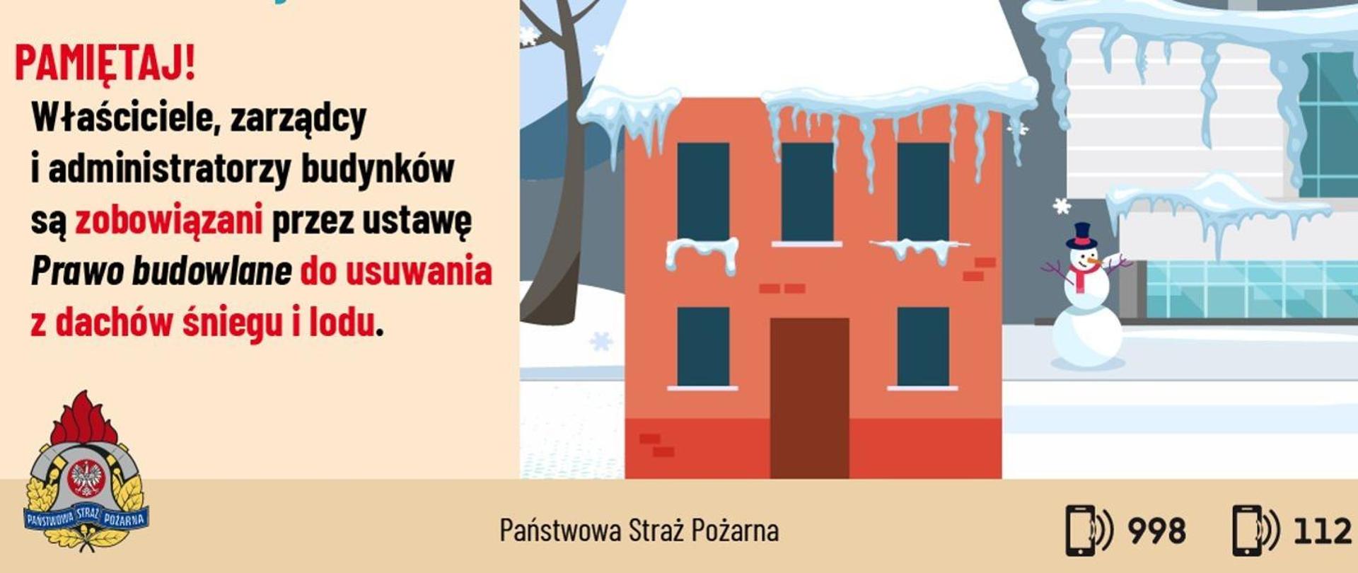 Ilustracja przypominająca o obowiązku usuwania śniegu z obiektów