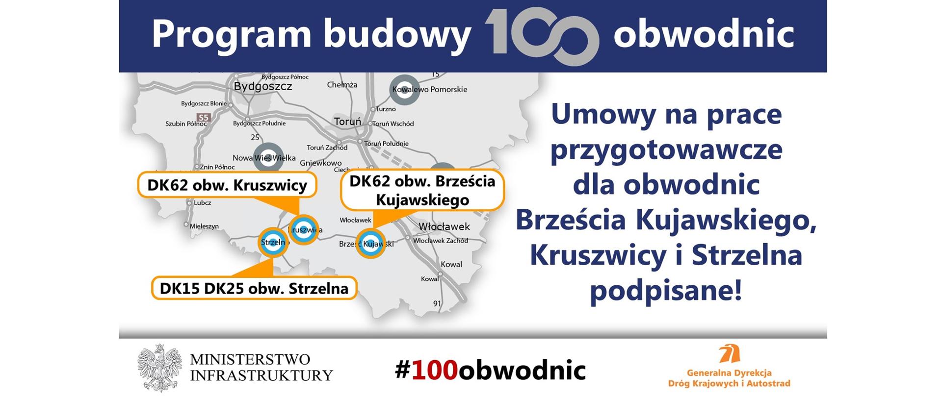 Rozpoczynają się prace nad dokumentacją projektową dla obwodnic Strzelna, Kruszwicy i Brześcia Kujawskiego - infografika