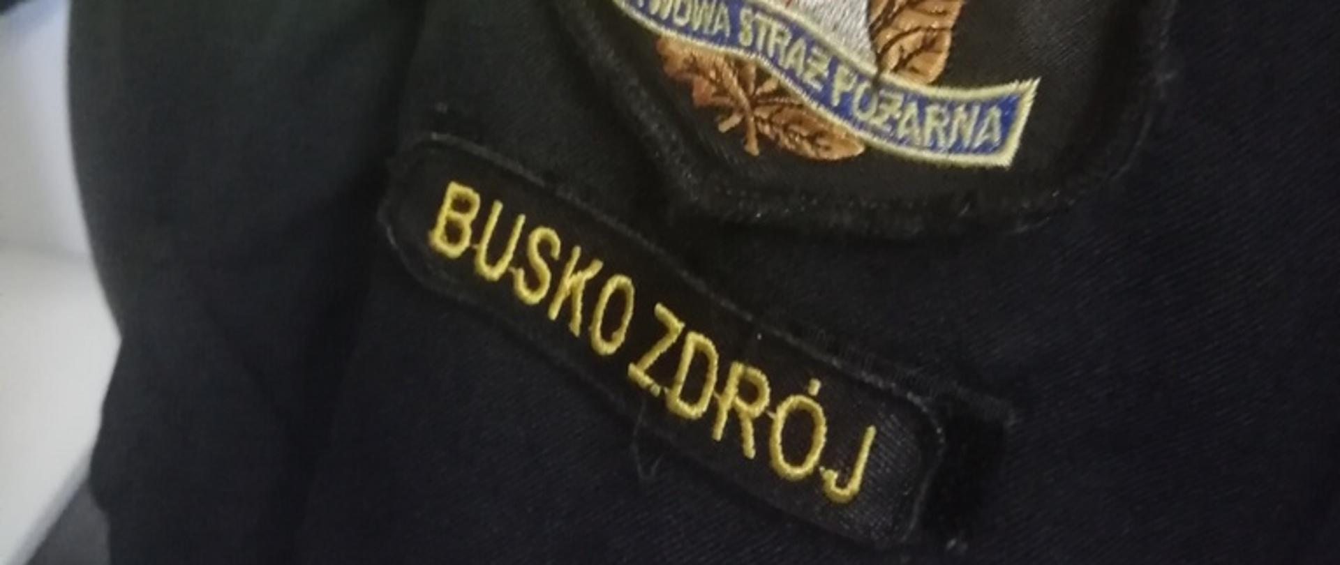 Na zdjęciu emblemat z logiem Państwowej Straży Pożarnej i napisem Busko-Zdrój