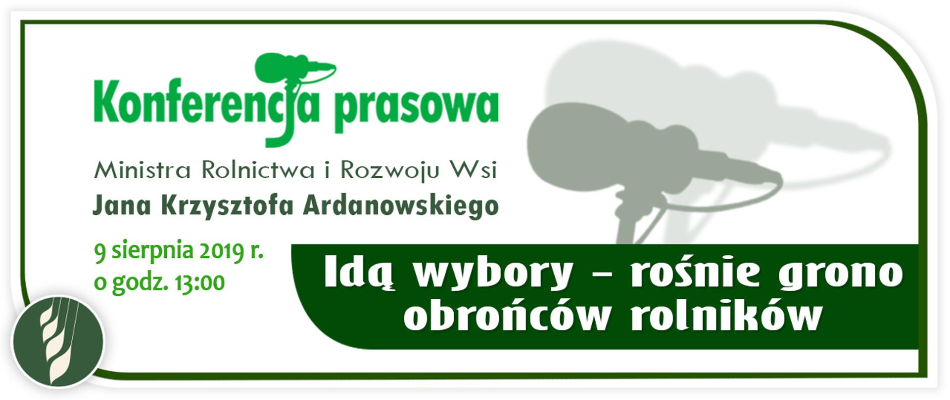 Infografika - zaproszenie na konferencję prasową ministra Ardanowskiego